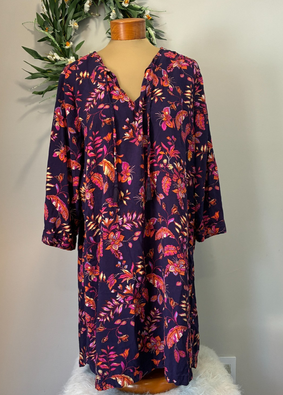 Beach Lunch Lounge Purple Floral Tunic Women's Dress, Size XXL